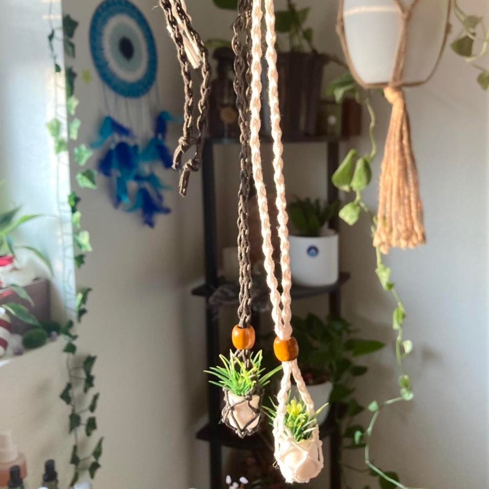 Macrame yellow floral green plant holder hanger mini fake choker necklace